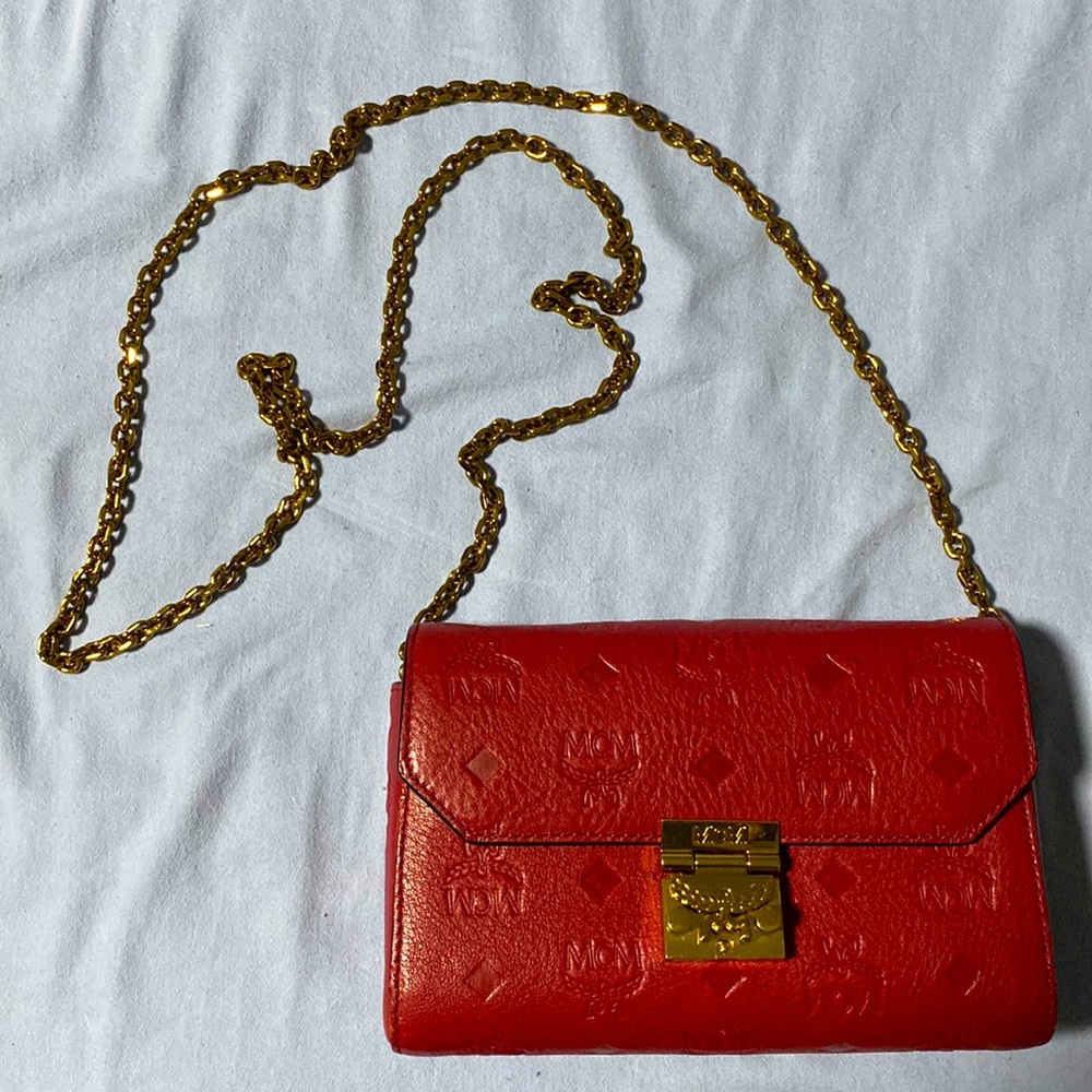 Authentic Red leather MCM Cross body
